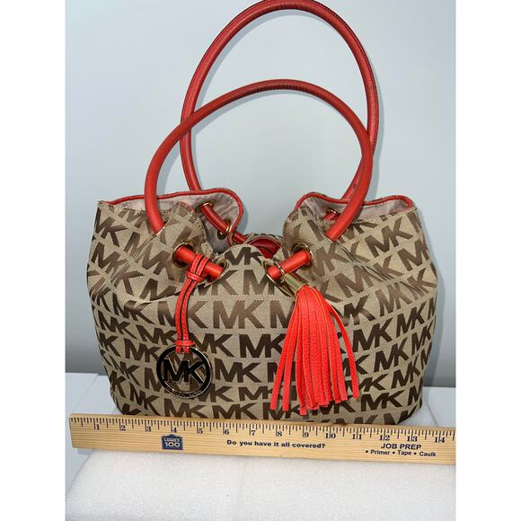 Michael Kors Canvas & Leather Tassel Shoulder Bag - Cream/Brown - EUC - Picture 4 of 17